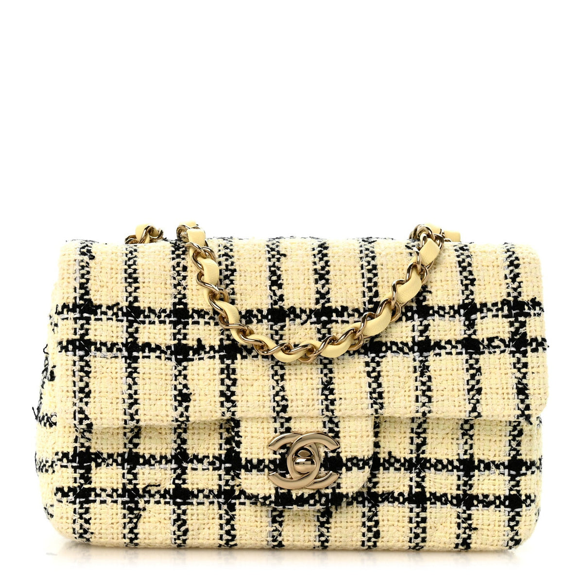 Tweed Quilted Mini Rectangular Flap Yellow Black