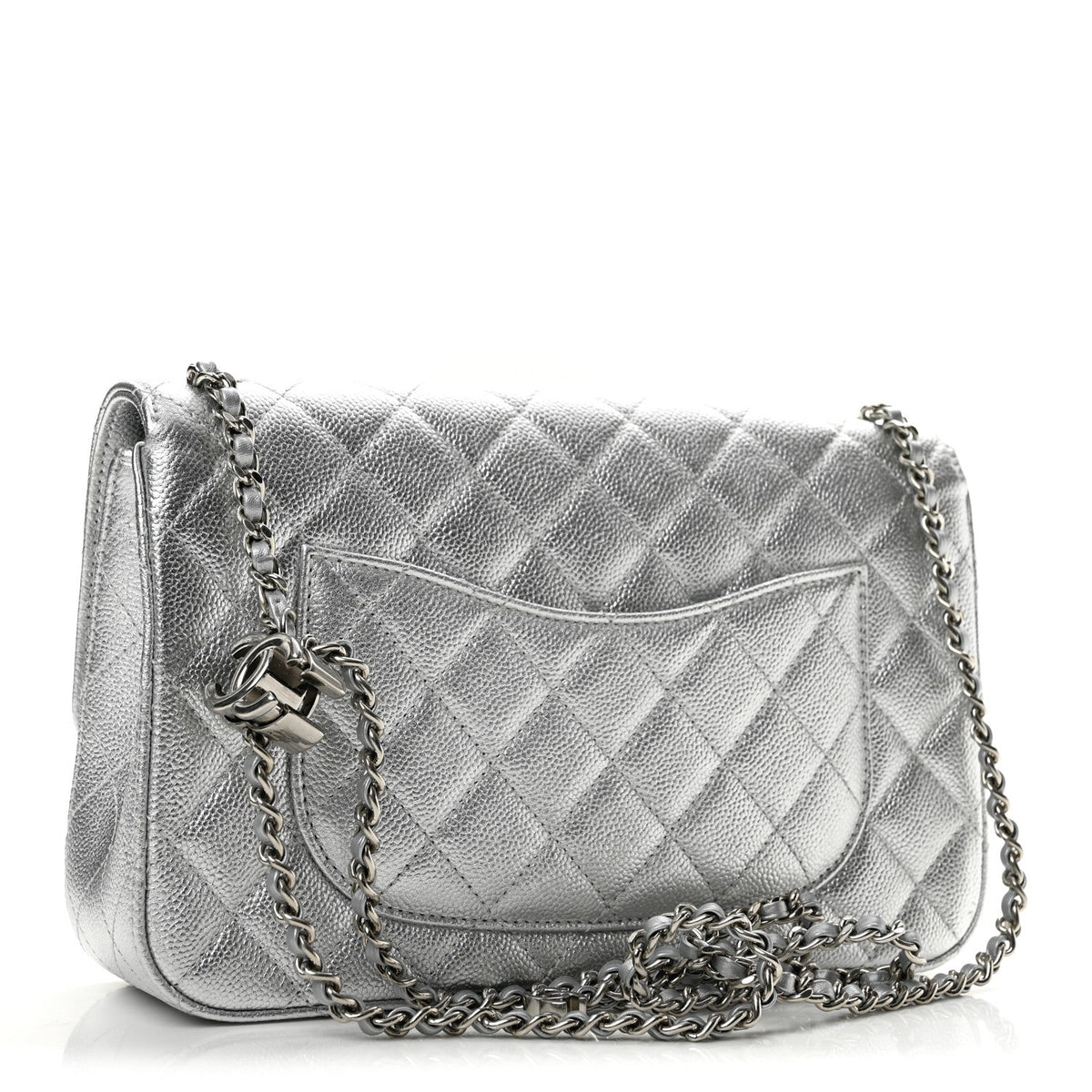 Metallic Caviar Quilted Medium CC Slide Flap Silver