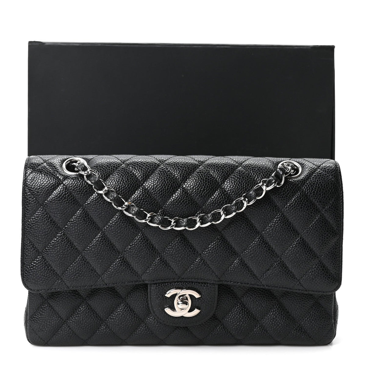 Caviar Quilted Medium Double Flap Black