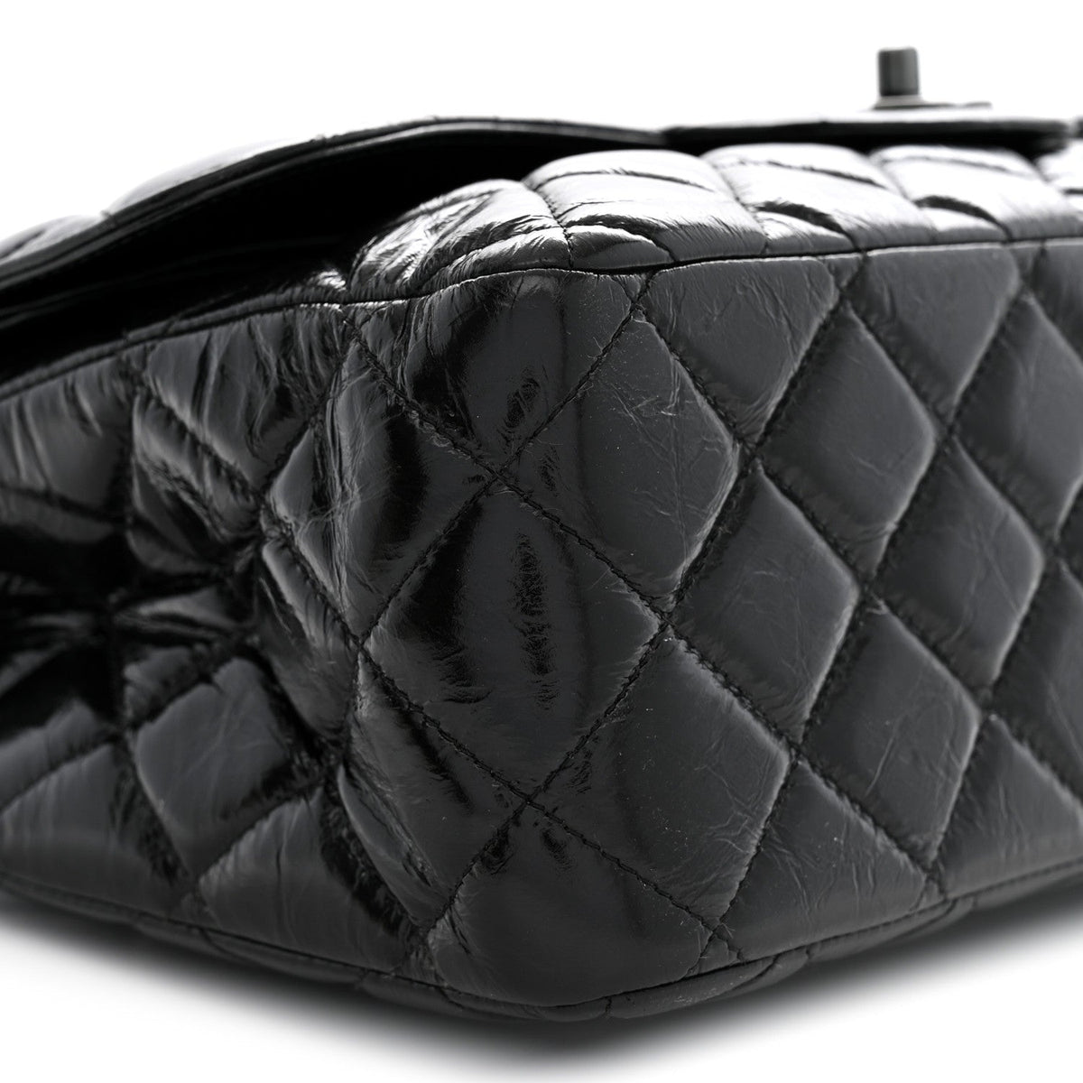 Shiny Distressed Calfskin Quilted Jumbo Double Flap So Black