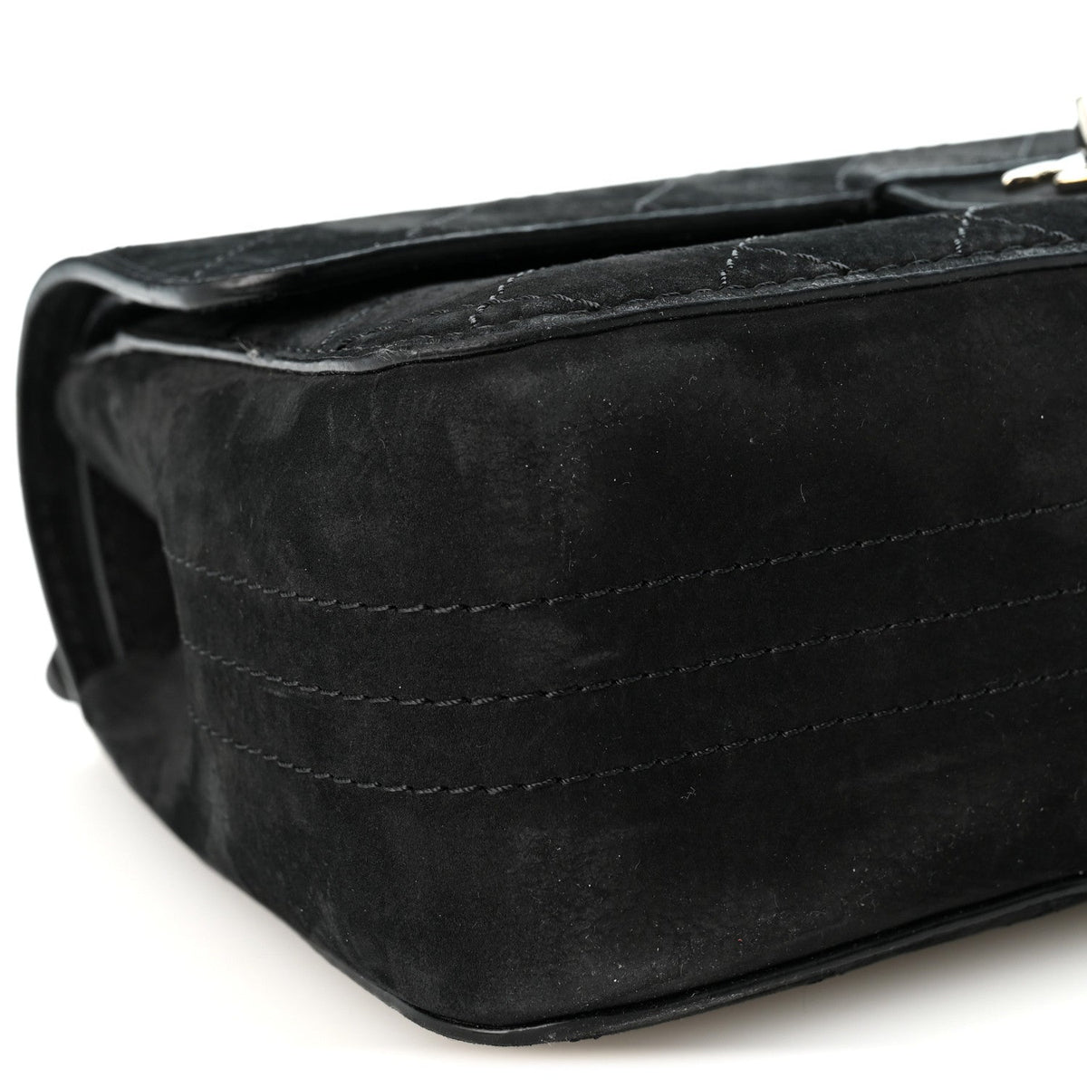 Suede Quilted Medium Double Flap Black