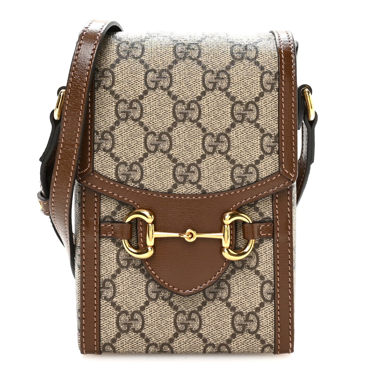 GG Supreme Monogram Mini Horsebit 1955 Crossbody Bag Beige Brown Sugar