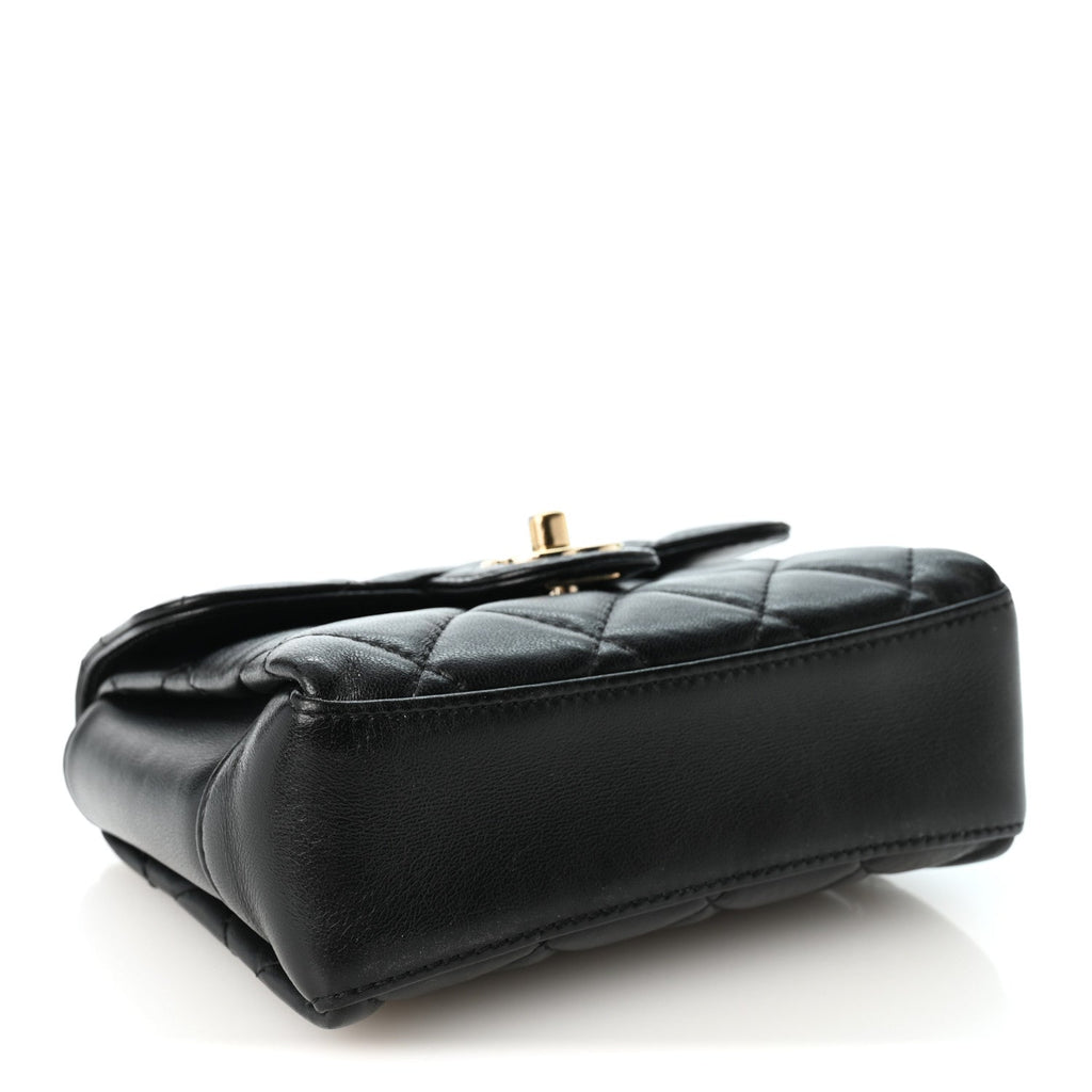 Lambskin Quilted Mini Top Handle Square Flap Black