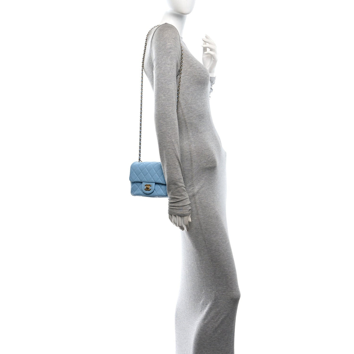 Lambskin Quilted Mini Pearl Crush Flap Light Blue