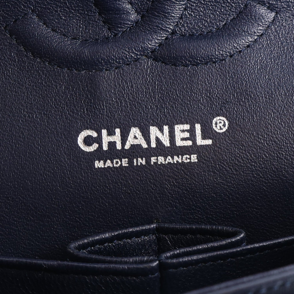 Lambskin Quilted Medium Double Flap Navy