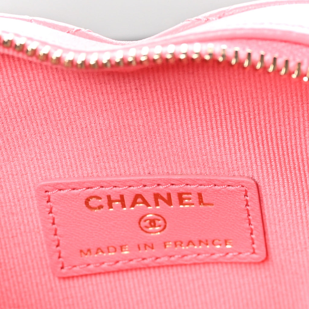 Lambskin Quilted CC In Love Heart Clutch With Chain Pink