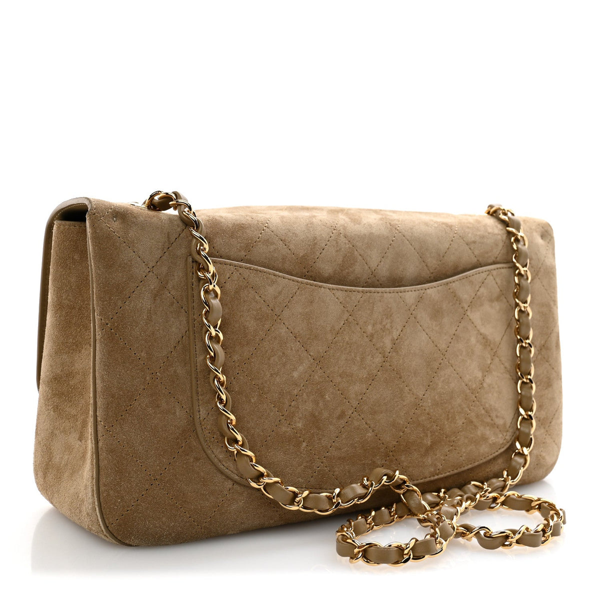 Suede Calfskin Small Souplissimo Maxi Flap Dark Beige