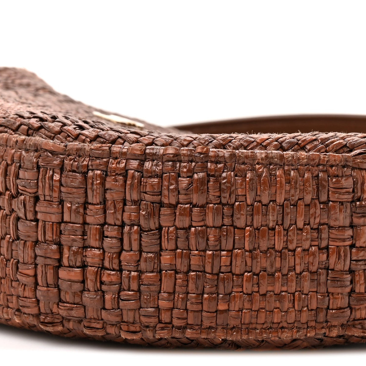 Braided Raffia Clutch With Chain Brown