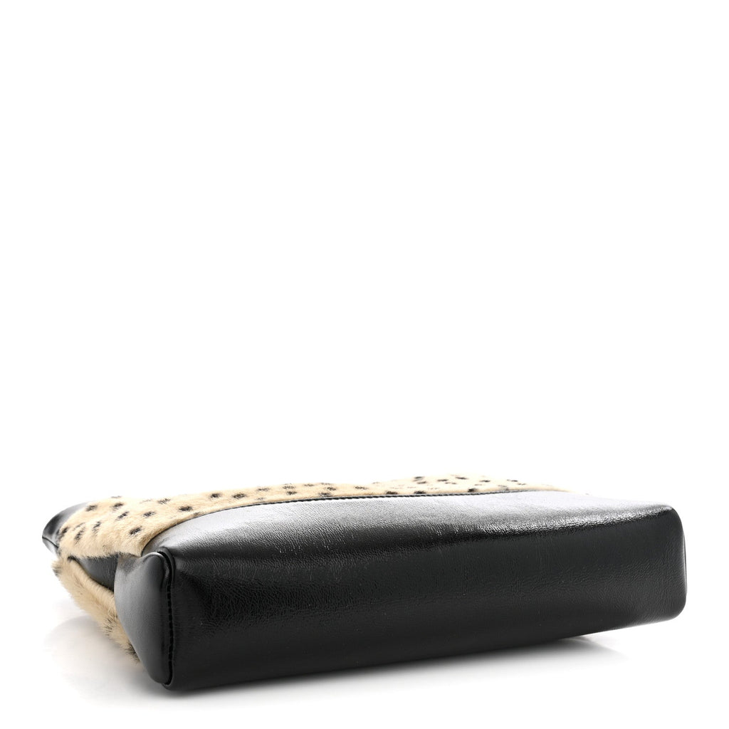 Shiny Lambskin Pony Hair Cheetah Printed Mini 31 Shopping Bag Light Beige Black