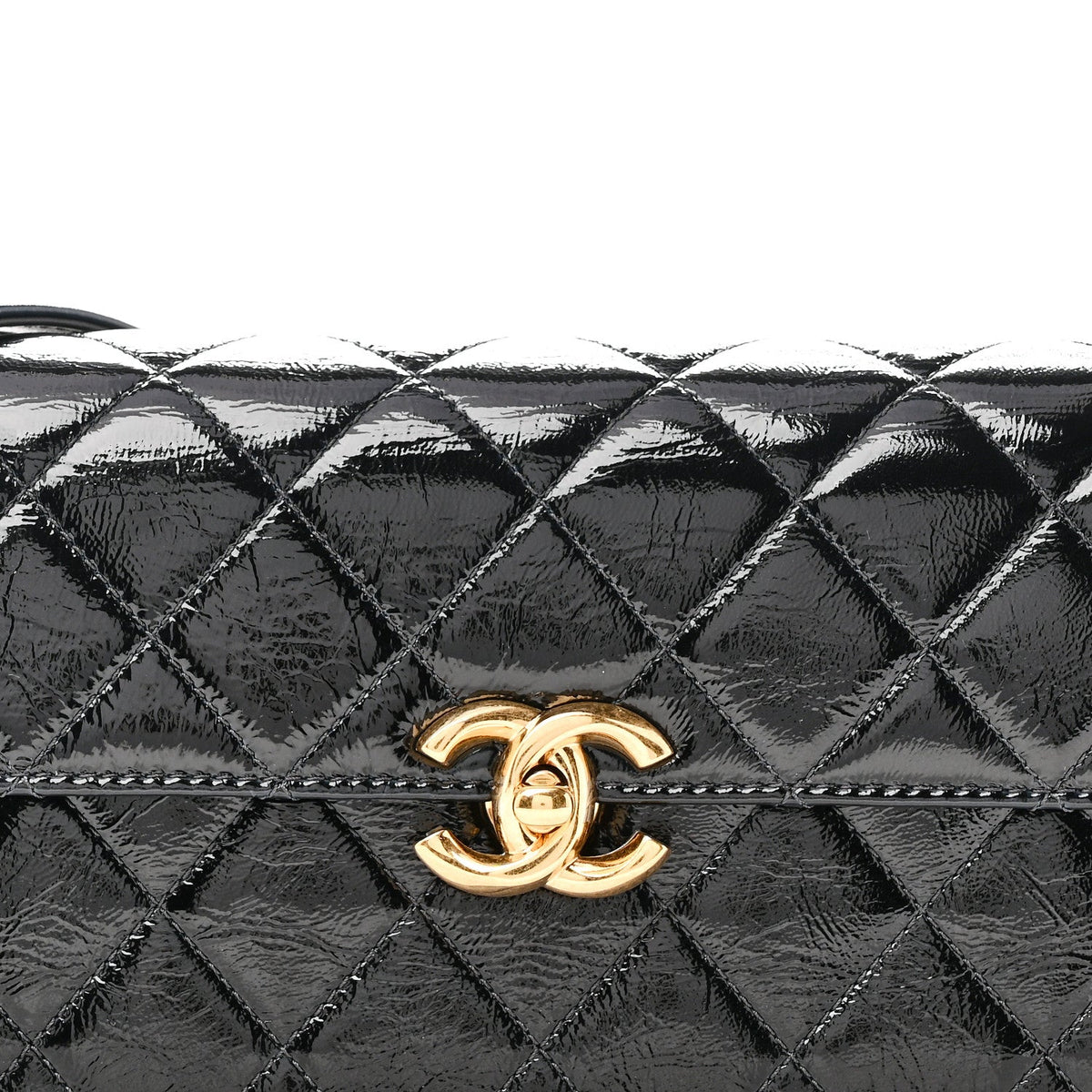 Patent Lambskin Quilted East West Flap Shoulder Bag Black