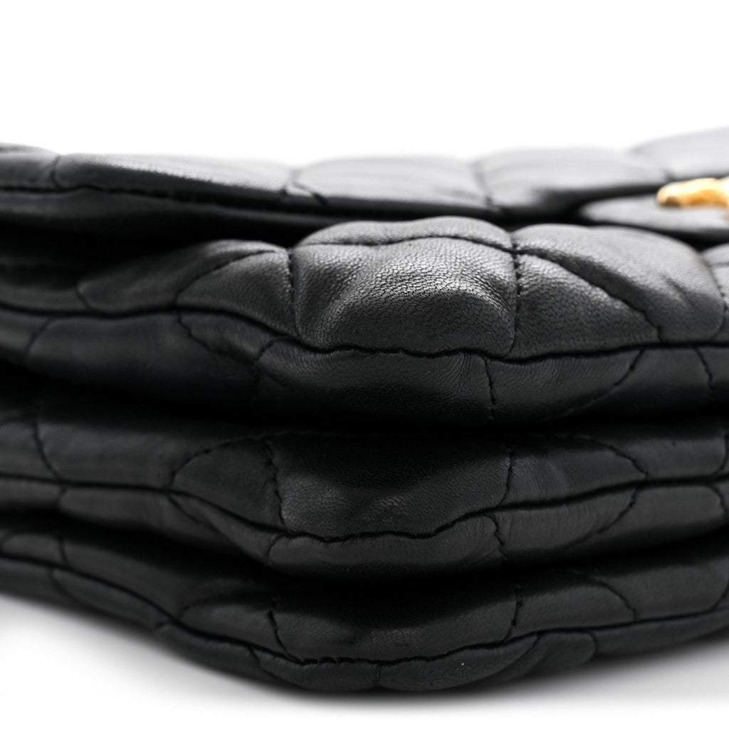 Lambskin Quilted Small Pillow Crush Flap Black