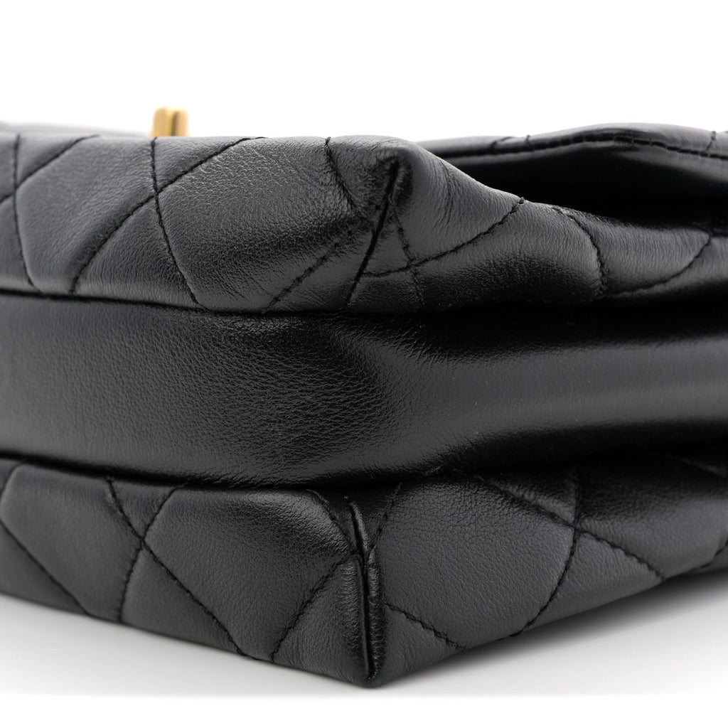 Calfskin Quilted Mini Chain Strap Flap Black