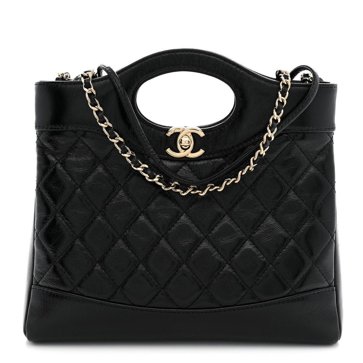 Aged Calfskin Quilted Mini 31 Shopping Bag Black