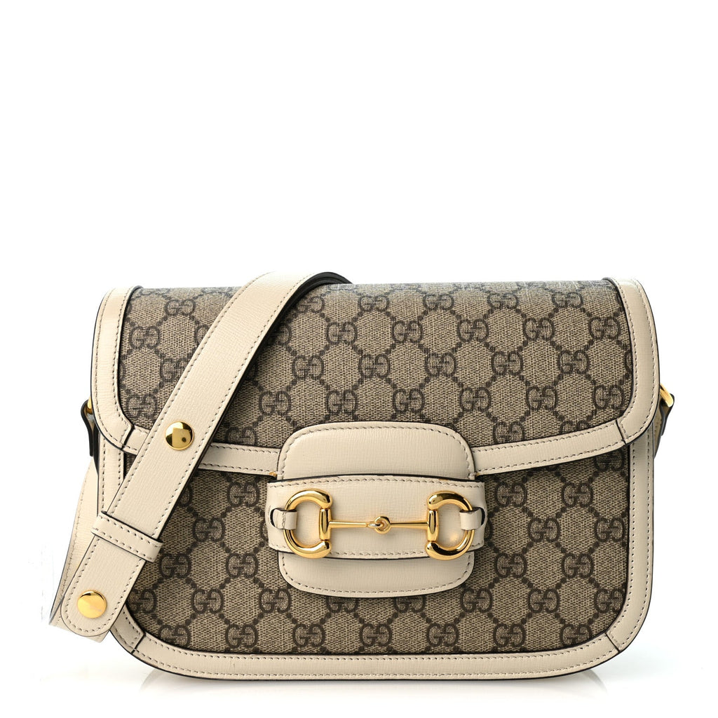 GG Supreme Monogram Horsebit 1955 Shoulder Bag Beige Mystic White