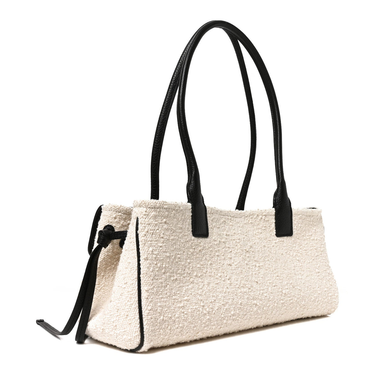 Grained Calfskin Boucle Urban Essentials Small Shopping Bag Ecru Black