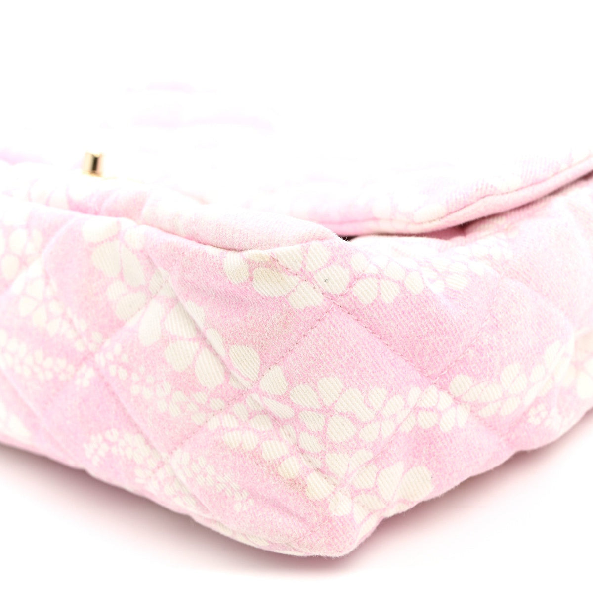 Printed Denim Quilted Maxi Single Flap Bag Pink White