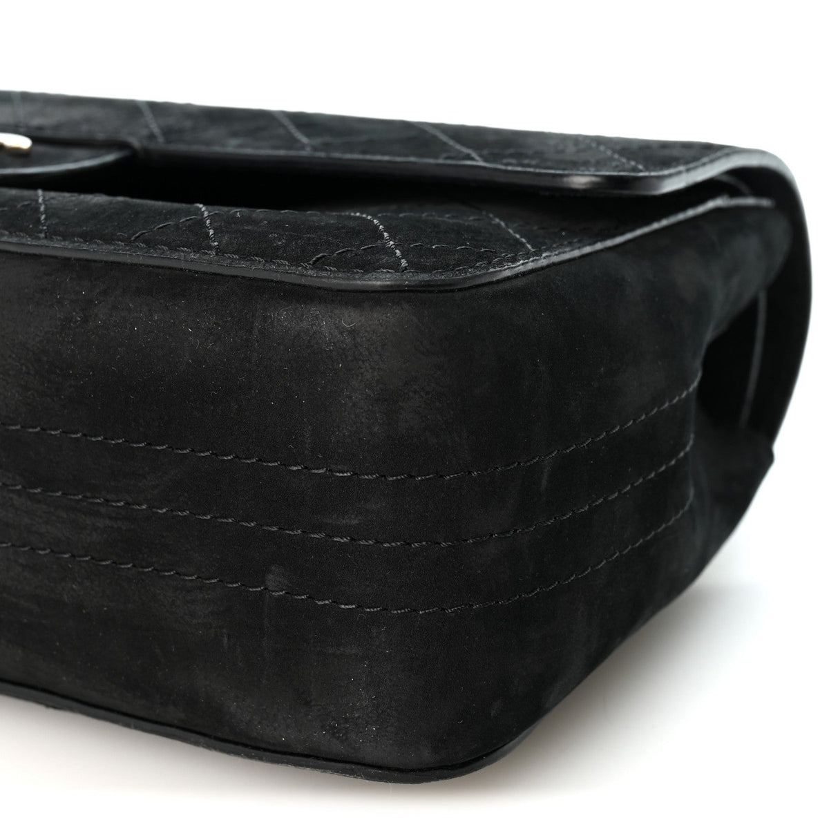 Suede Quilted Medium Double Flap Black