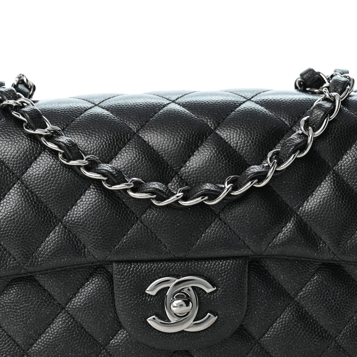 Iridescent Caviar Quilted Mini Rectangular Flap Black