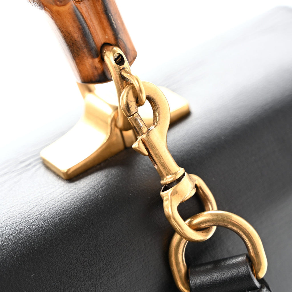 Moon Calfskin Web Large Dionysus Bamboo Top Handle Bag Black