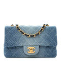 Washed Denim Quilted Mini Rectangular Flap Blue