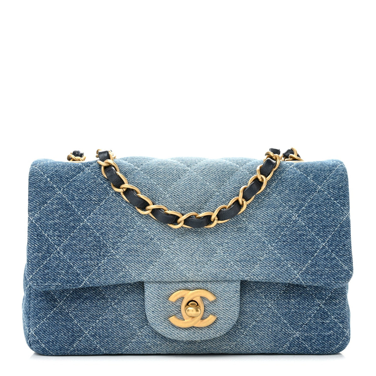 Washed Denim Quilted Mini Rectangular Flap Blue