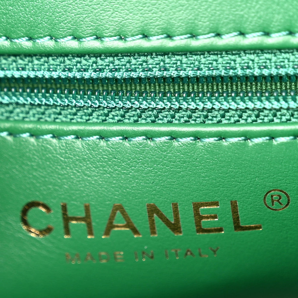 Shiny Aged Calfskin Quilted Nano Kelly Shopper Green