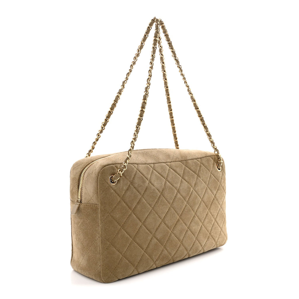 Suede Calfskin Quilted Camerissimo Camera Case Dark Beige