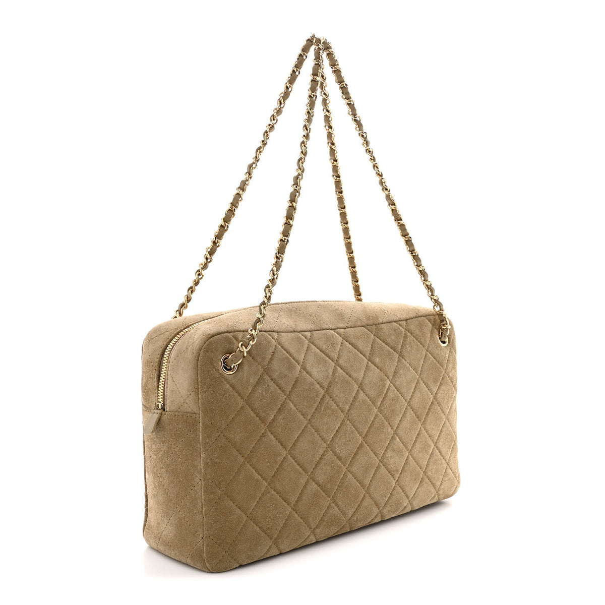 Suede Calfskin Quilted Camerissimo Camera Case Dark Beige