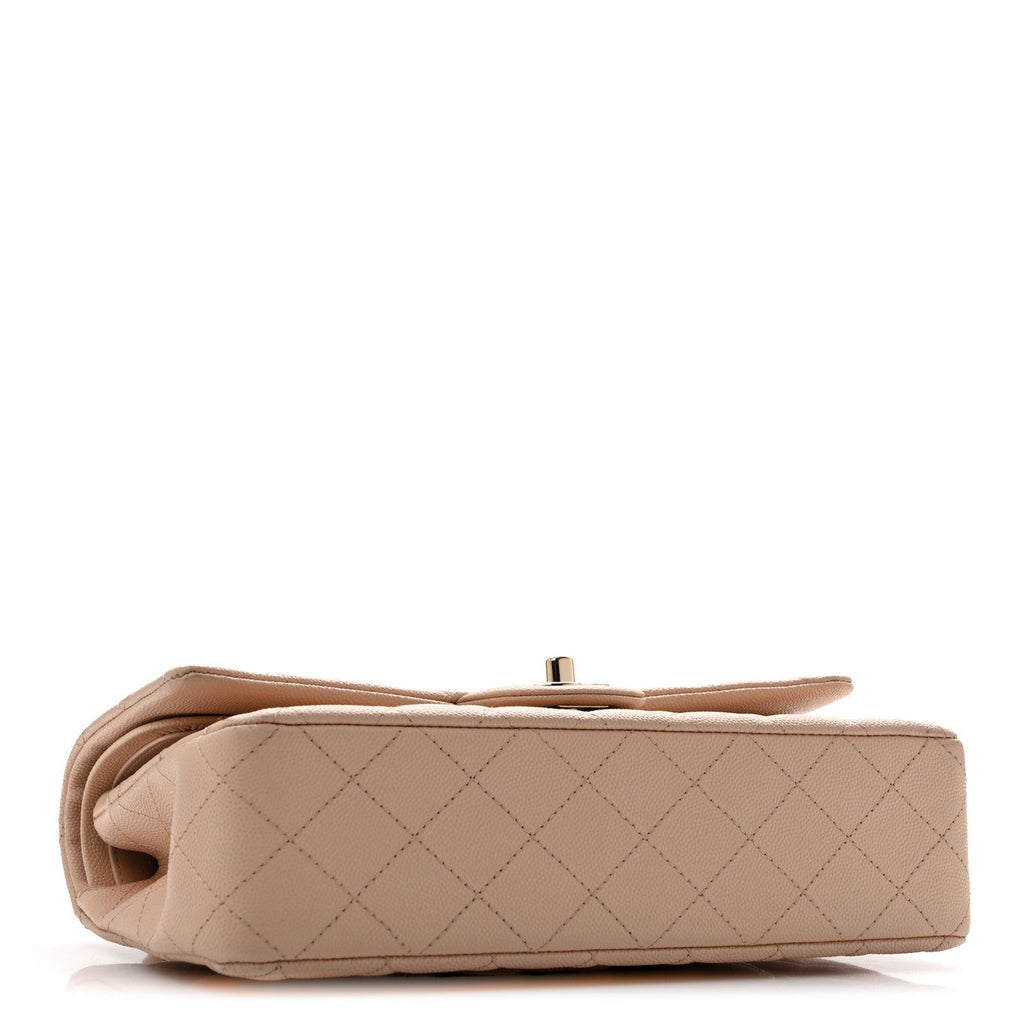 Caviar Quilted Medium Double Flap Light Beige
