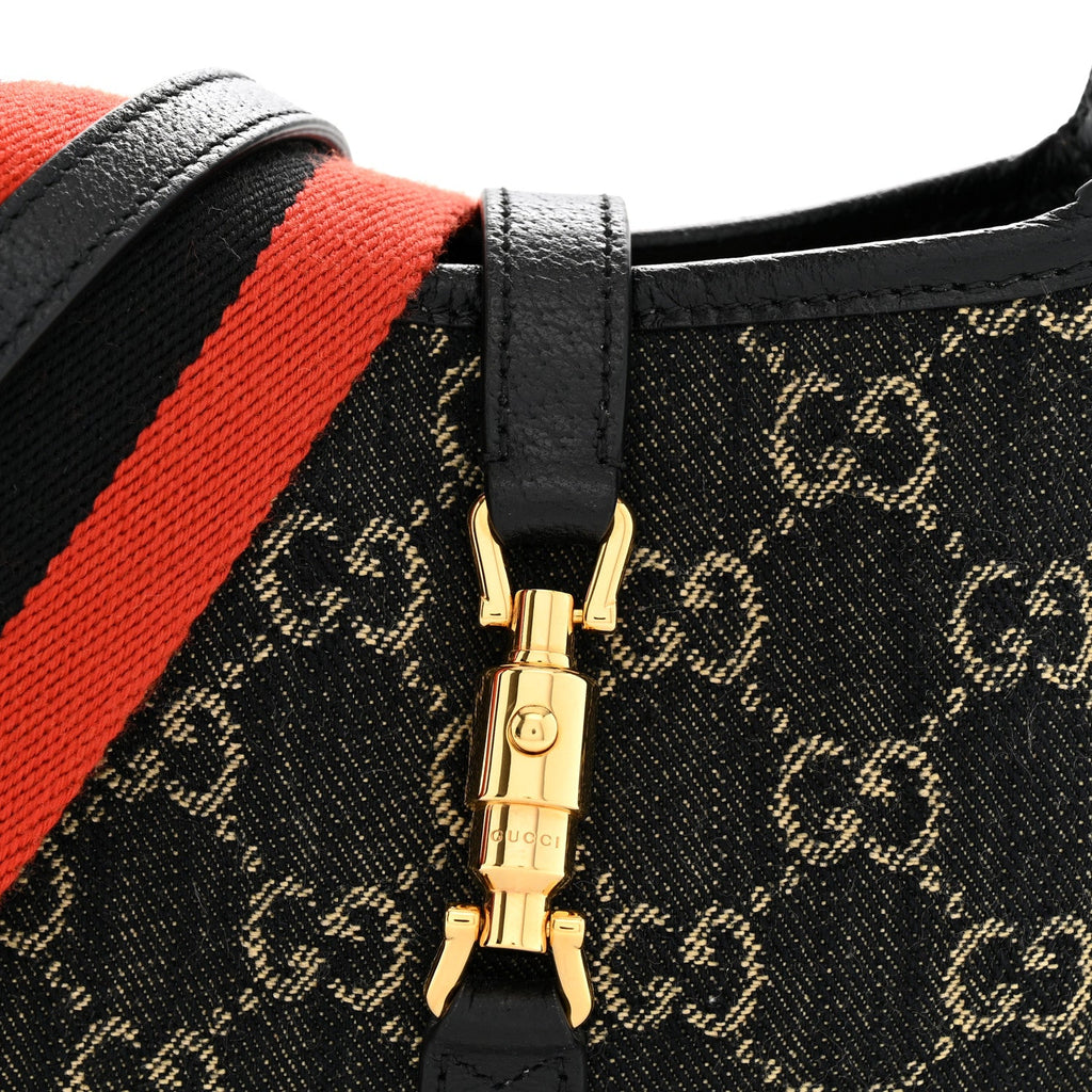 Jacquard Black Denim GG Monogram Textured Dollar Calfskin Mini Jackie 1961 Hobo Black Ivory