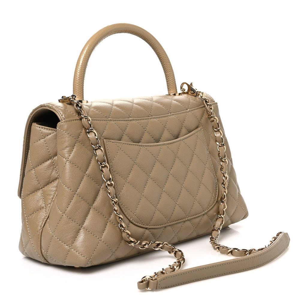Caviar Lizard Embossed Quilted Small Coco Handle Flap Dark Beige