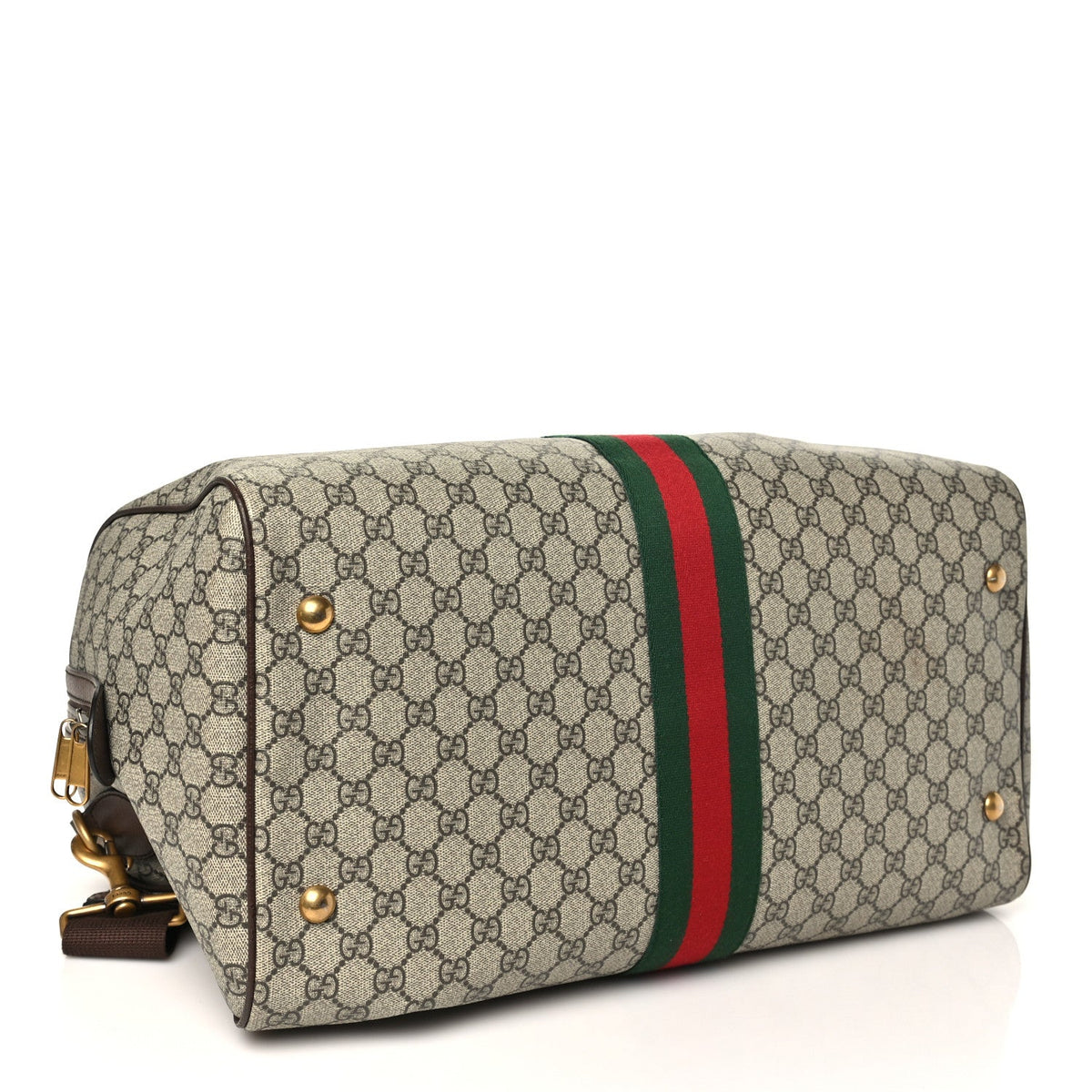 GG Supreme Monogram Textured Dollar Calfskin Web Medium Ophidia Carry-On Duffle Bag Beige Ebony New Acero