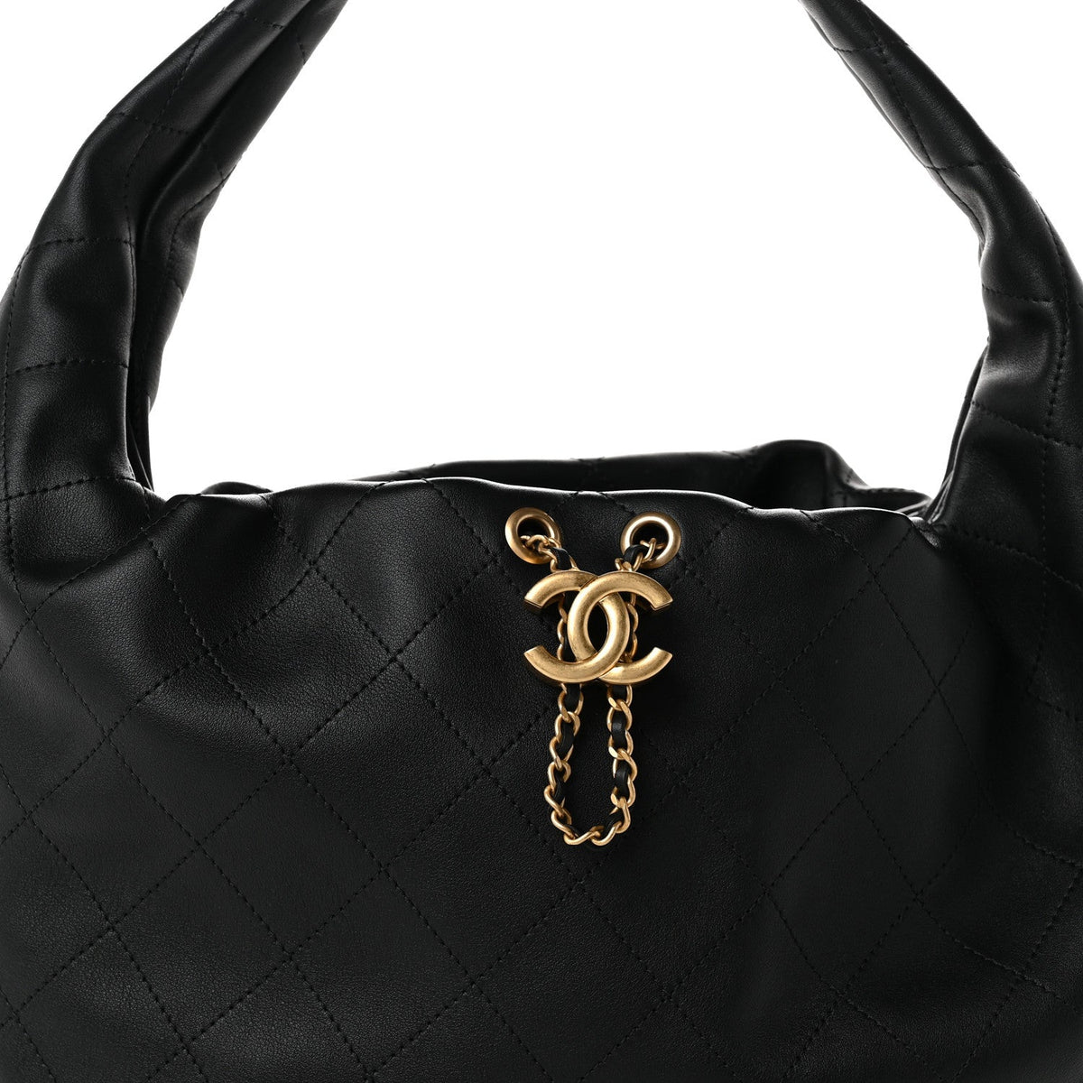 Calfskin Quilted Maxi Hobo Black