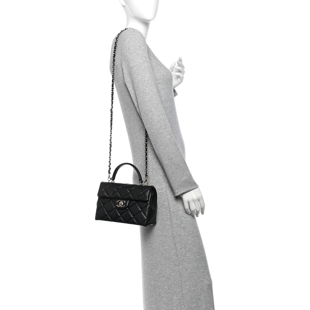 Caviar Quilted Mini Retro Twist Top Handle Flap Black