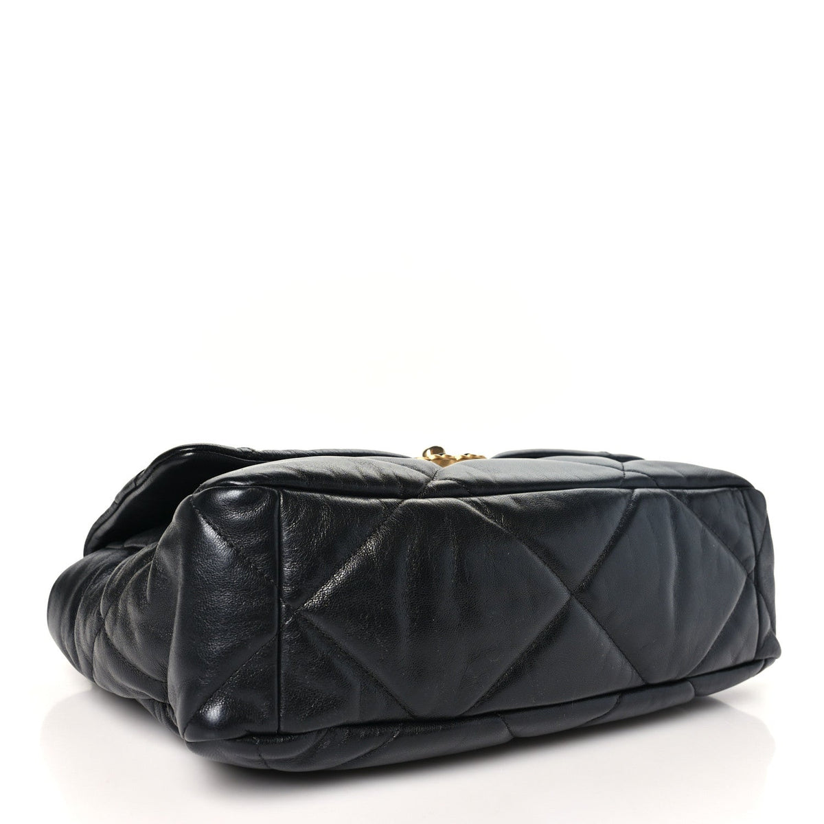 Shiny Goatskin Quilted Large Chanel 19 Flap Black