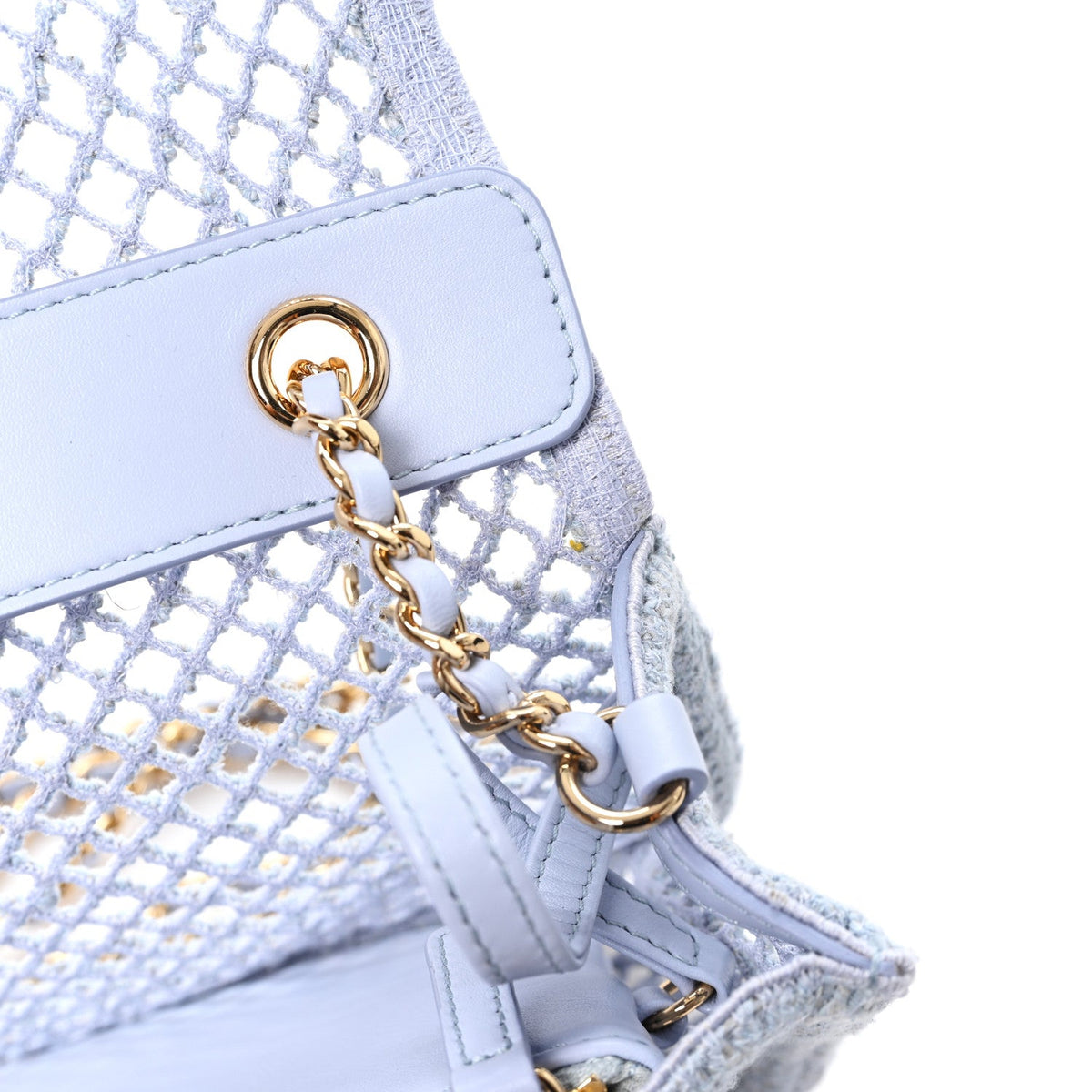 Mesh Macrame Small Flap Bag  Light Blue