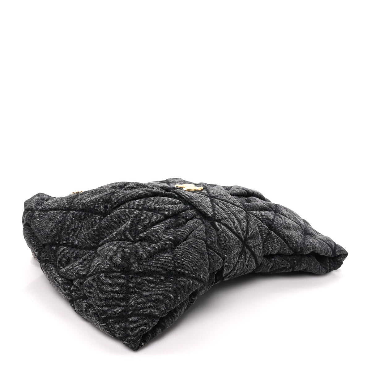 Washed Denim Quilted Maxi Bow Bag Black