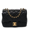 Lambskin Quilted Mini Pearl Crush Flap Black