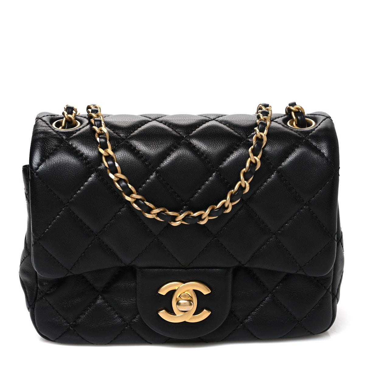 Lambskin Quilted Mini Pearl Crush Flap Black