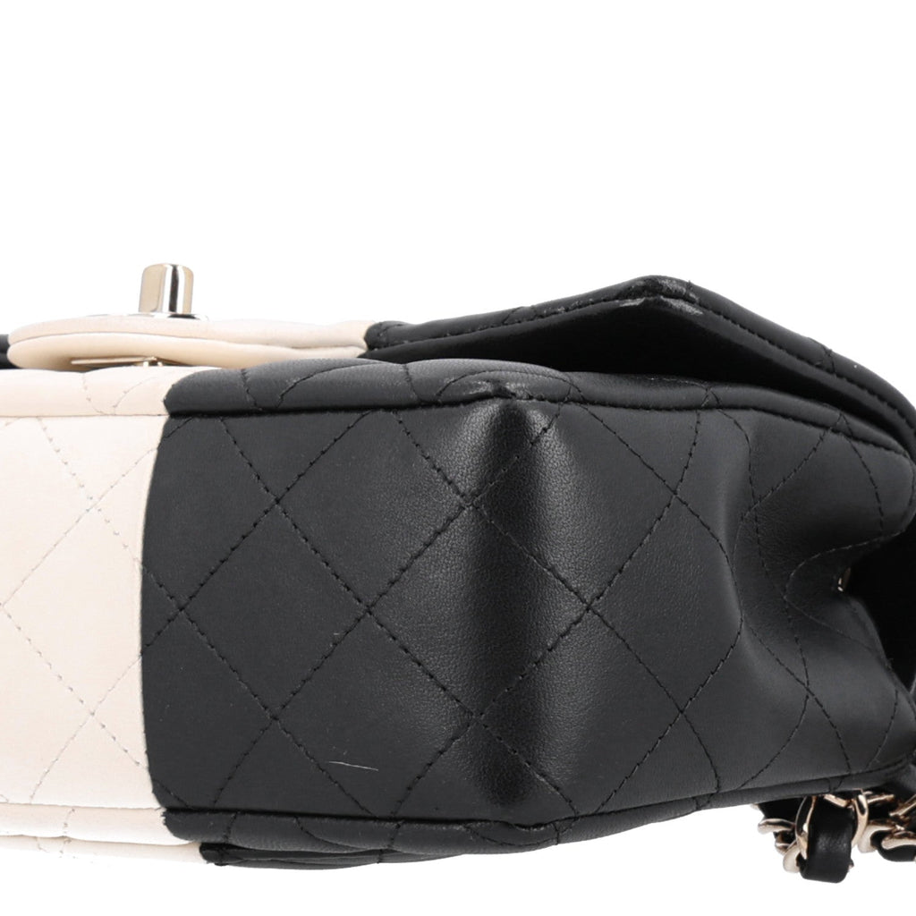 Lambskin Quilted Mini Rectangular Flap Black White