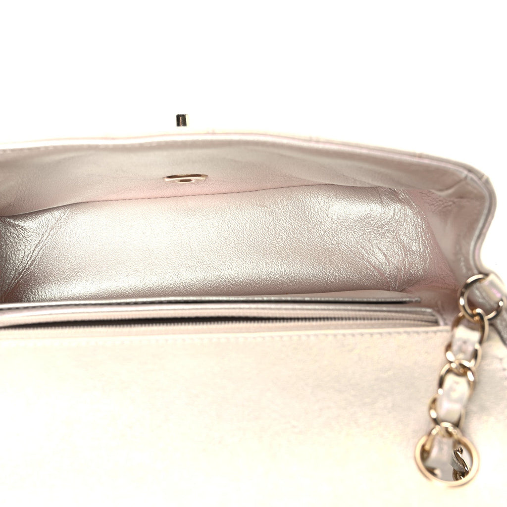 Iridescent Lambskin Quilted Mini Rectangular Flap Ivory