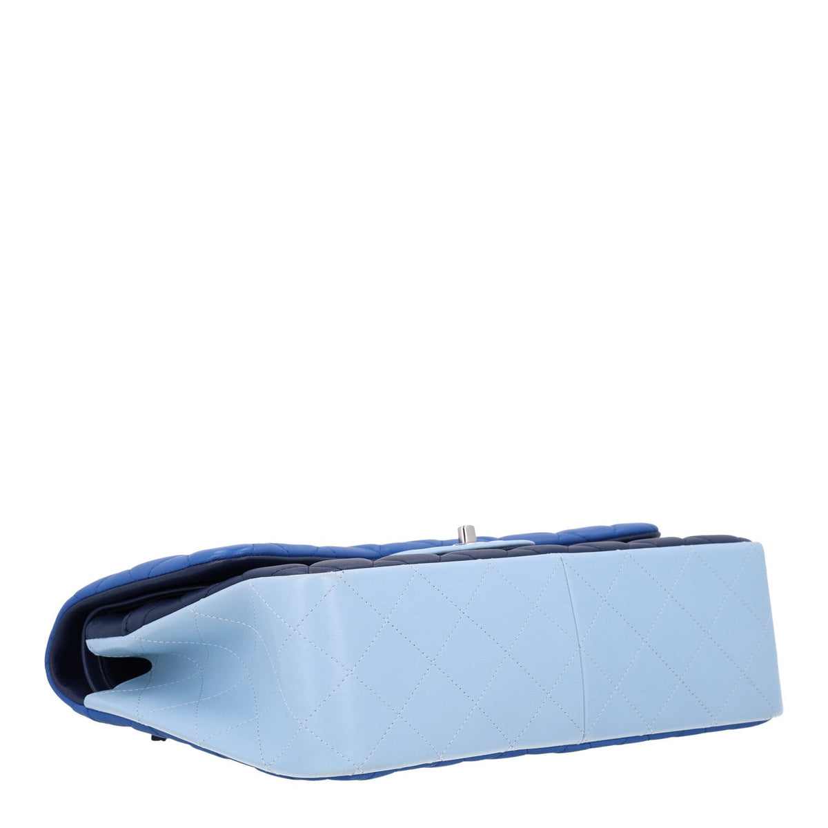 Lambskin Quilted Tri-Color Jumbo Double Flap Blue
