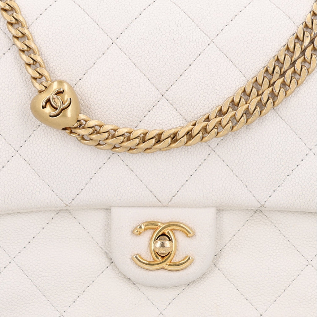 Caviar Quilted Sweetheart Flap White