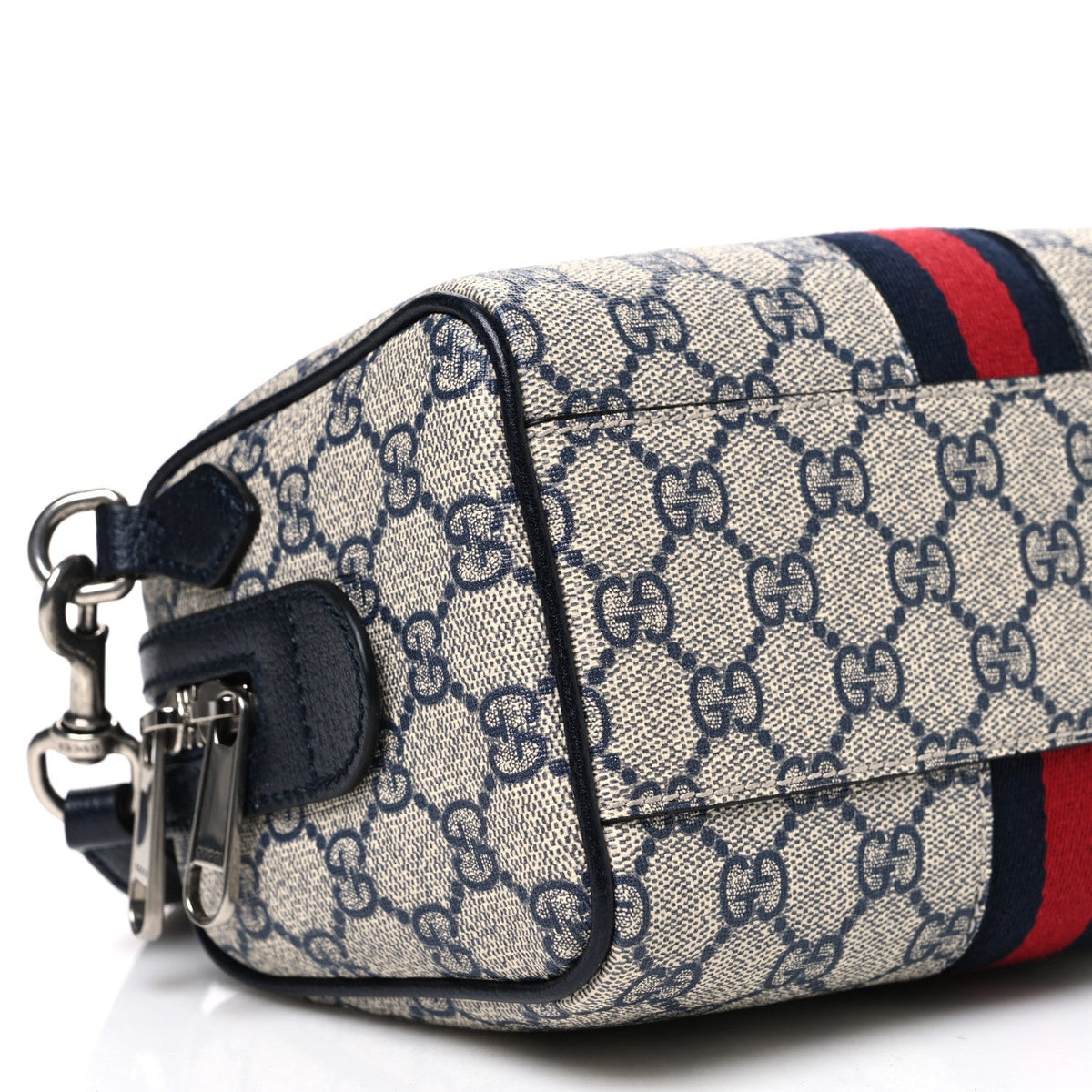 GG Supreme Monogram Textured Dollar Calfskin Web Mini Ophidia Top Handle Bag Beige Blue