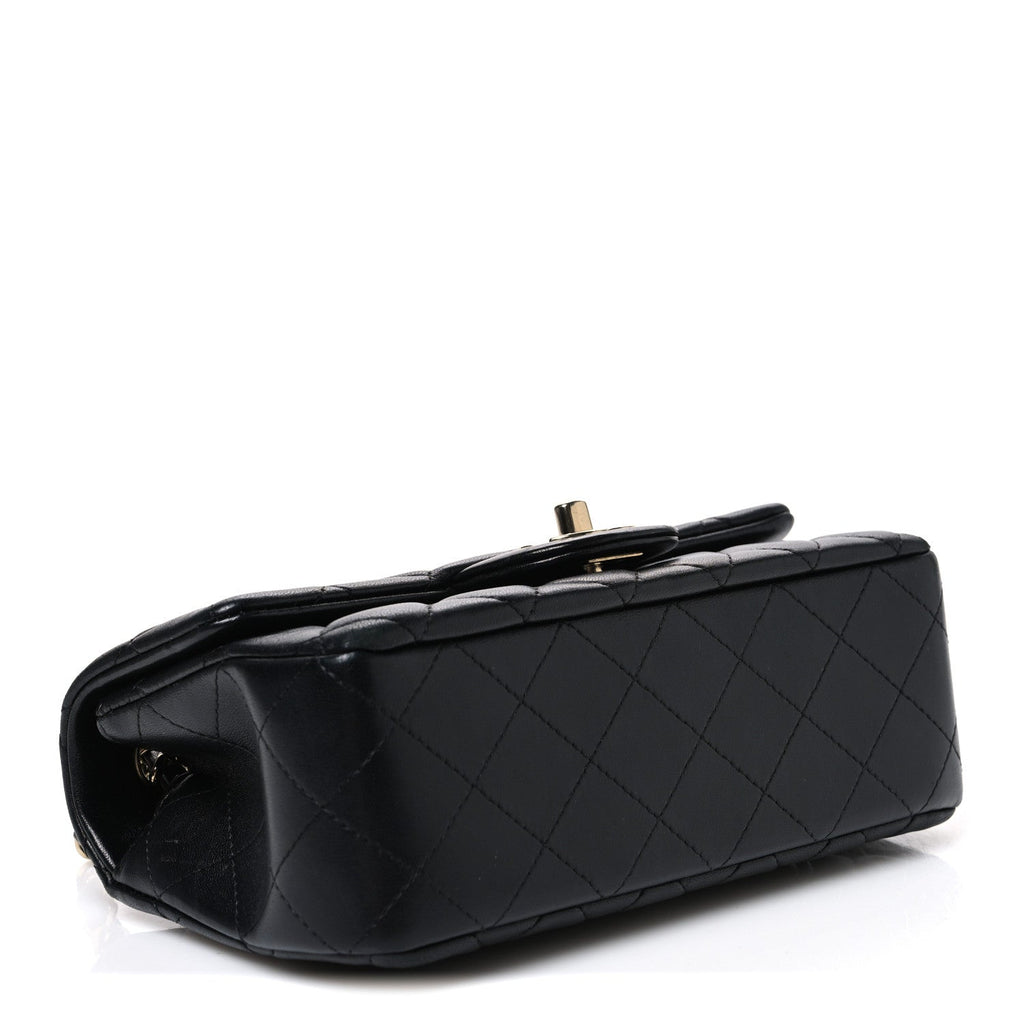 Lambskin Quilted Mini Rectangular Flap Black