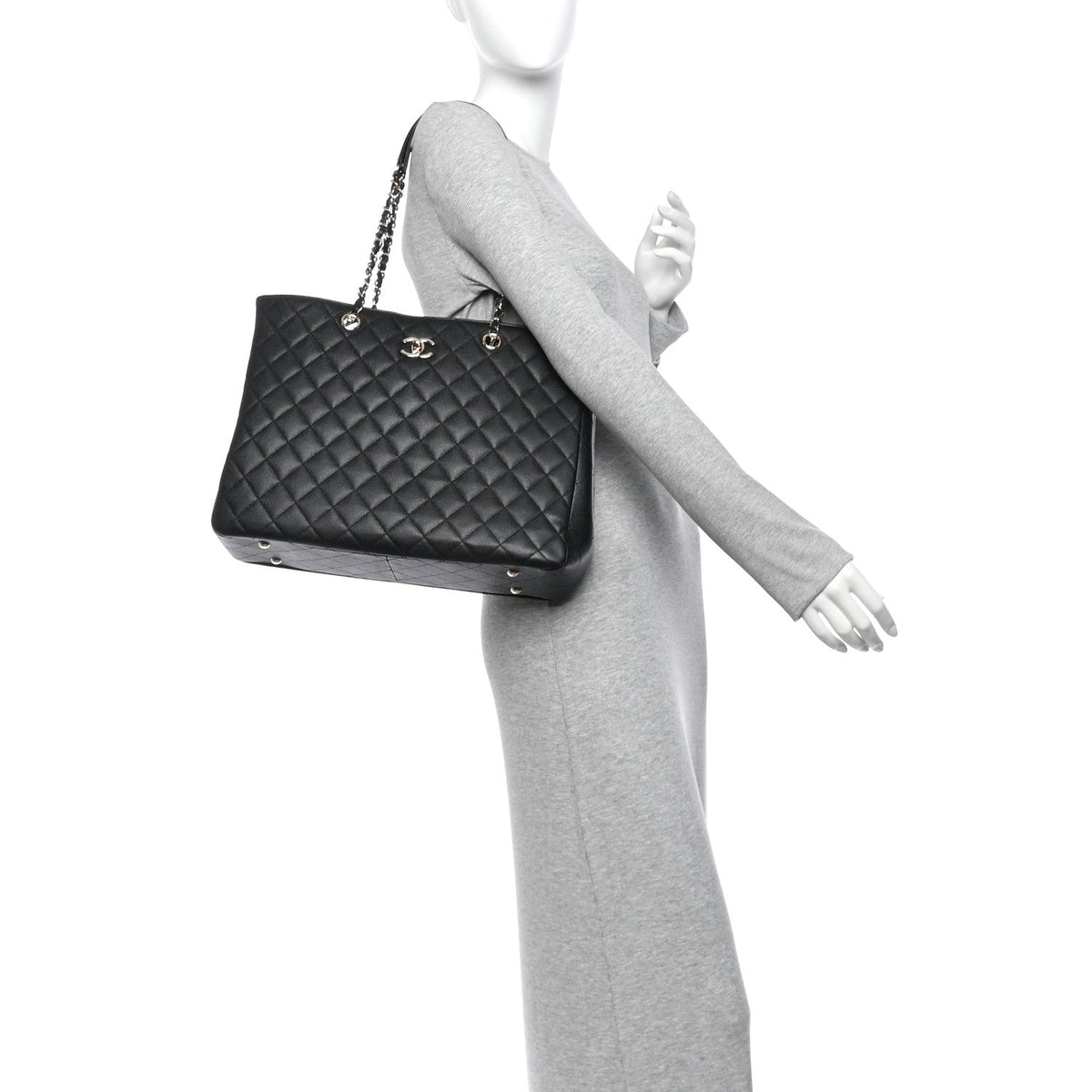 Caviar Quilted Large Shopping Tote Black