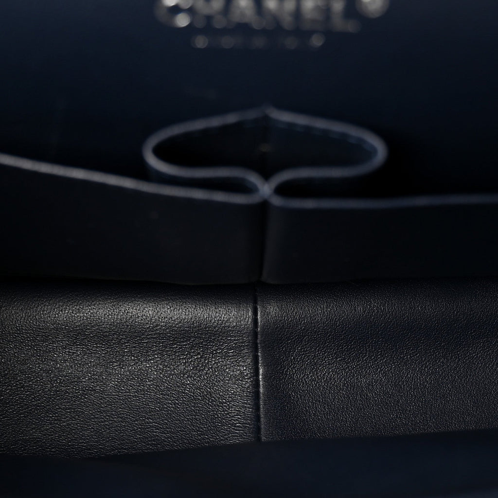 Caviar Quilted Jumbo Double Flap Navy Blue
