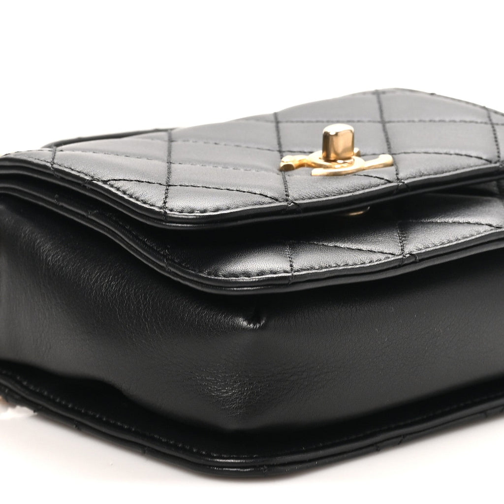 Lambskin Quilted Small Multiple Chain Flap Black