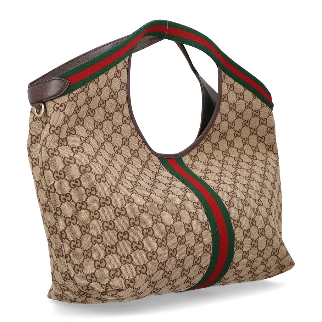 GG Monogram Web Large Giglio Tote Beige Brown