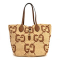 Raffia Woven Monogram Jumbo Medium Tote Natural Brown